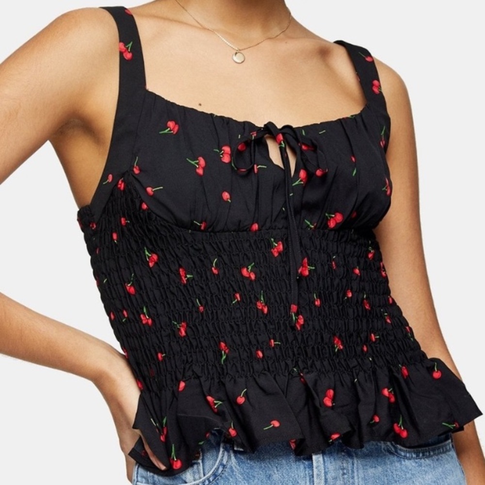 Topshop Like New Cherry Pattern Adorable Tank Top Size 12 Stylish! Best Price!
